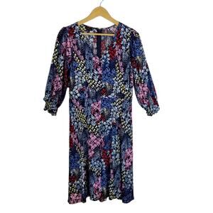 Talbots Navy Blue Floral V-Neck Dress Size 8